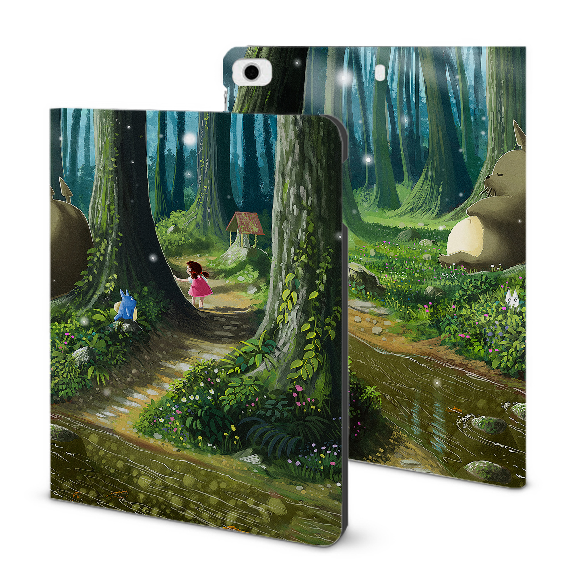 （画像用） となりのトトロ 草壁メイ 草壁サツキ My Neighbor Totoro Satsuki Kusakabe Mei Kusakabe IPad ケース ブック型 PUレザー TPU 耐衝撃 軽量 薄型 ペン収納なし 全面保護 IPad 各モデル対応